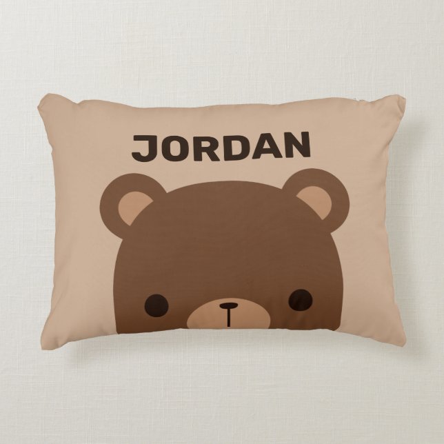 Coussins Décoratifs Petit ours Brown mignon avec nom personnalisé (Devant)