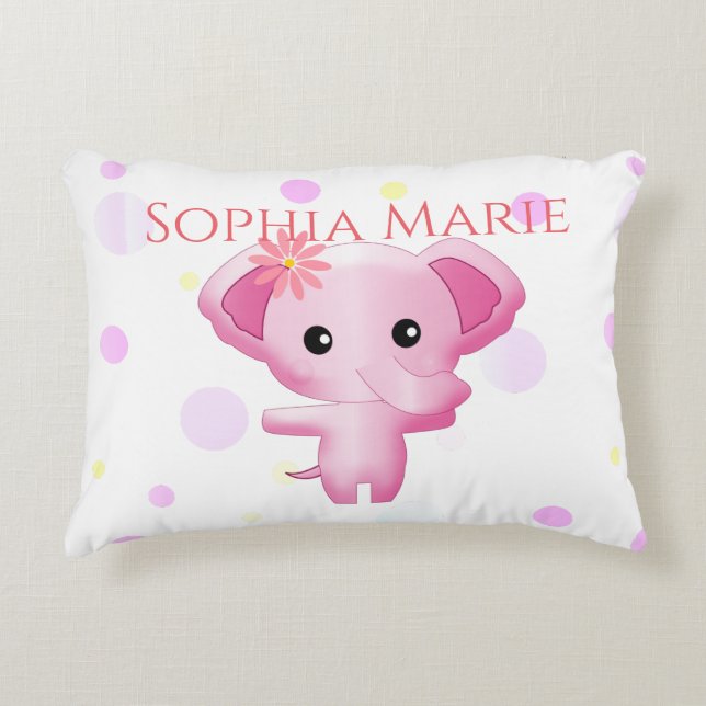 Coussins Décoratifs Petite fille rose adorable Eléphant (Devant)