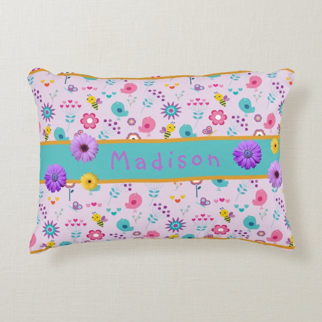 Coussins Décoratifs Petite fille violette, jaune et turquoise personna (Devant)