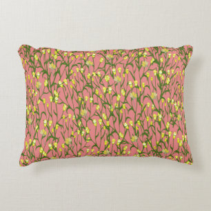 Coussins Décoratifs Petites fleurs et branches jaunes sur fond rose