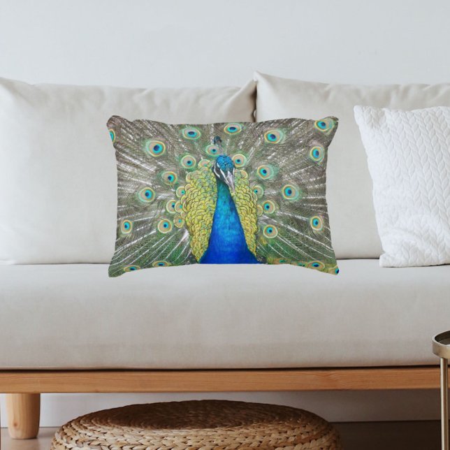 Coussins Décoratifs Photo Plumage Peacock bleu (In Situ Sofa)