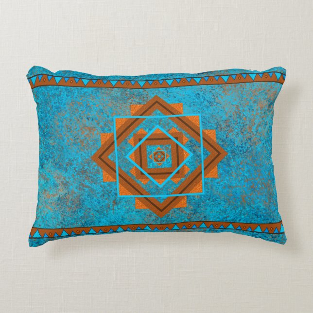 Coussins Décoratifs Pics Turquoise géométrique du sud-ouest (Devant)