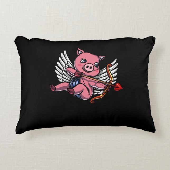Coussins Décoratifs Pig Cupid Cute Valentines Jour Ferme Animaux (Devant)