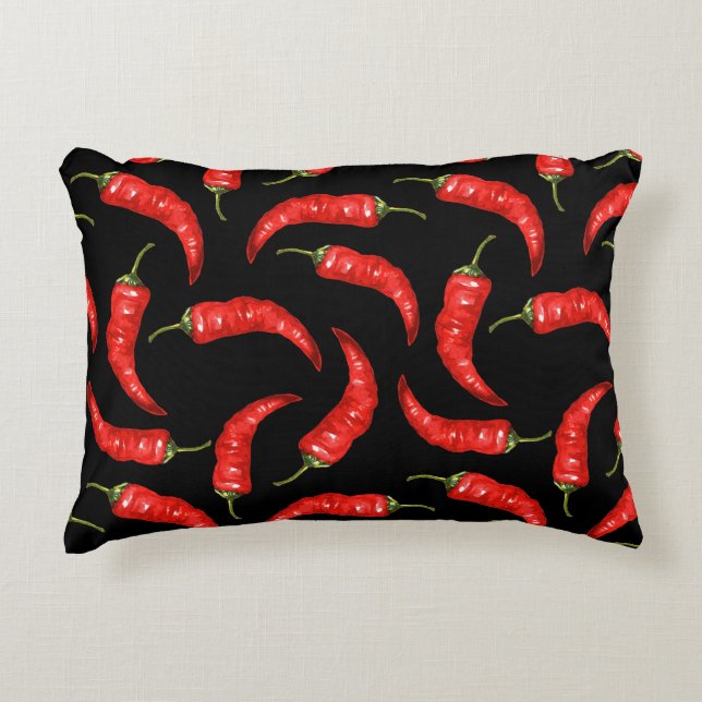 Coussins Décoratifs Piments de chili sur noir (Devant)