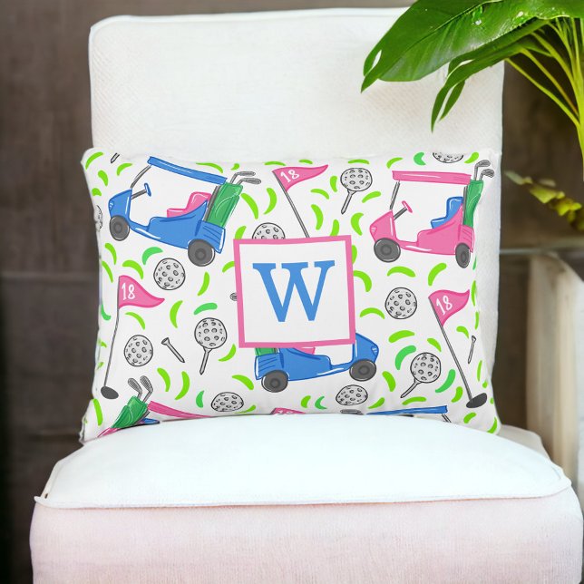 Coussins Décoratifs Pink Blue Green Golf Preppy Initial (Créateur téléchargé)