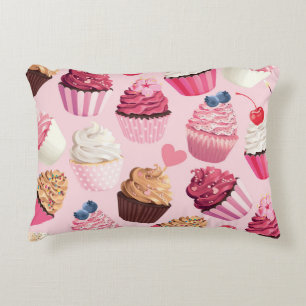 Coussins Décoratifs Pink Cupcakes Pastel : Motif Vintage.