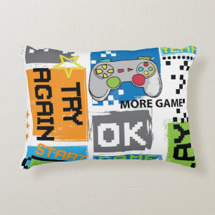 Coussins Décoratifs Pixel de jeu de typographie : arrière - plan joueu