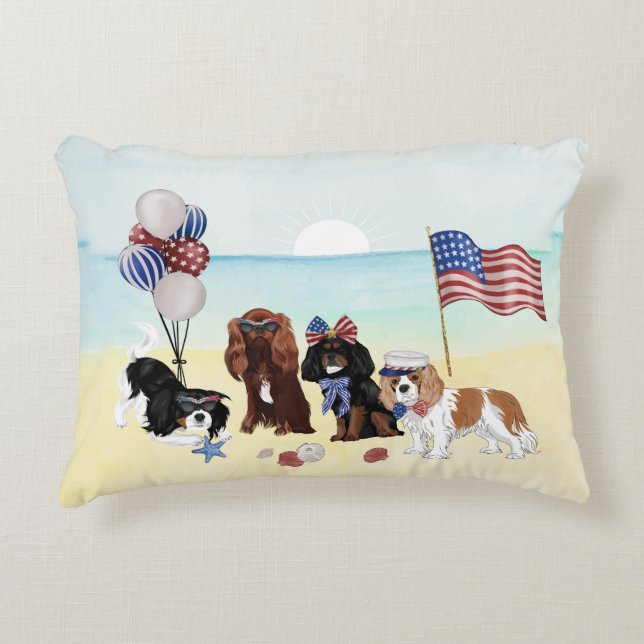 Coussins Décoratifs Plage Patriotique Cavalier King Charles Spaniels  (Devant)