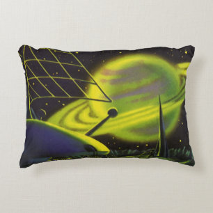 Coussins Décoratifs Planète verte néon vintage de science-fiction avec