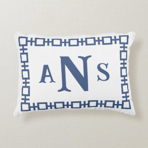 Coussins Décoratifs Pluie Carré bleu ardoise Grèce clé Monogramme