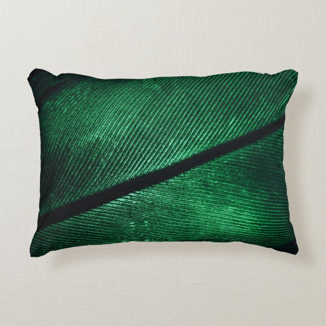 Coussins Décoratifs Plumes Vertes, Belle Texture Motif. (Devant)