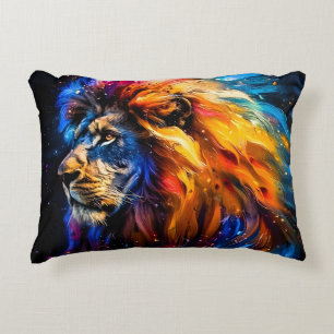 Coussins Décoratifs Portrait de lion abstrait de la faune cosmique