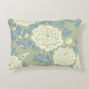 Coussins Décoratifs Pouf rond floral imprimé bloc bleu vert