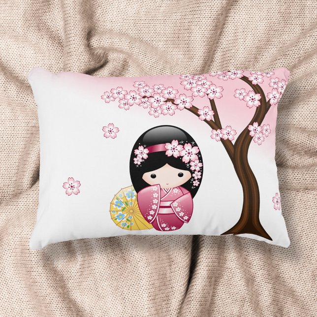 Coussins Décoratifs Poupée Kokeshi Printemps - Cute Japonaise Geisha G (Créateur téléchargé)