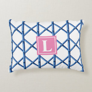 Coussins Décoratifs Preppy Blue Trellis Bamboo Motif Monogramme