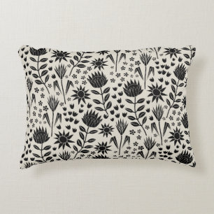Coussins Décoratifs Protea Floral Block Print Millefleur noir lin