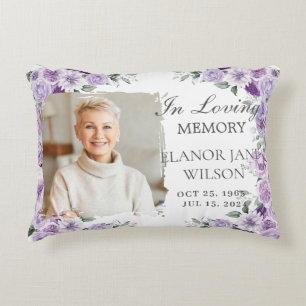 Coussins Décoratifs Purple Lilac Floral Photo Memorial Keepsaké