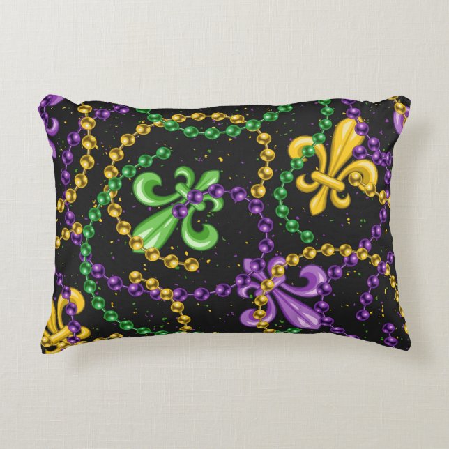 COUSSINS DÉCORATIFS PURPLE VERT JAUNE MARDI GRAS BEAAD (Devant)