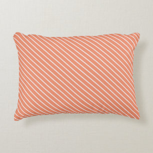 Coussins Décoratifs Rayures diagonales - orange corail et blanc