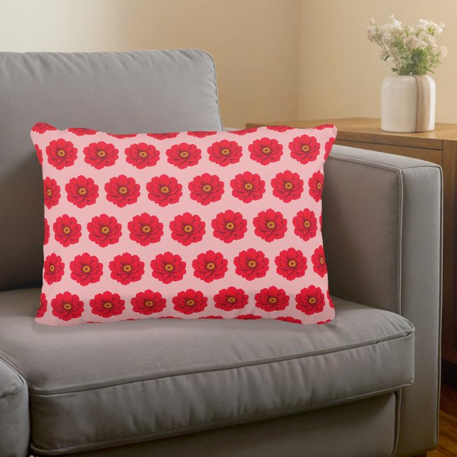 Coussins Décoratifs Red Flower Seamless Pattern Accent Pillow (Accent pillow with seamless pattern of a red flower)