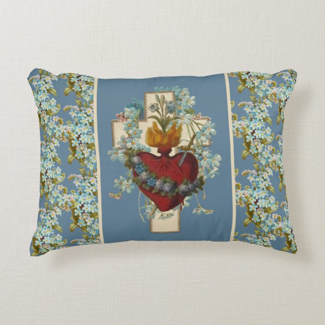 Coussins Décoratifs Religieux Vierge Marie Coeur Croix florale   (Devant)