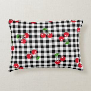 Coussins Décoratifs Retro Cherry En vichy mignonne Rouge et Noir À dam