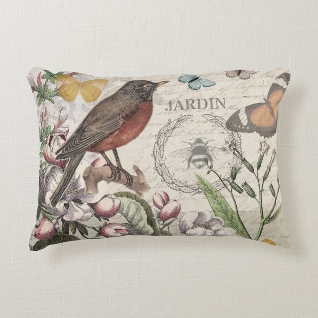 Coussins Décoratifs Robin Elegant Bird Butterfly French Art (Devant)