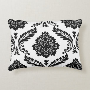 Coussins Décoratifs Rococo Damassé Grand Motif Noir sur Blanc