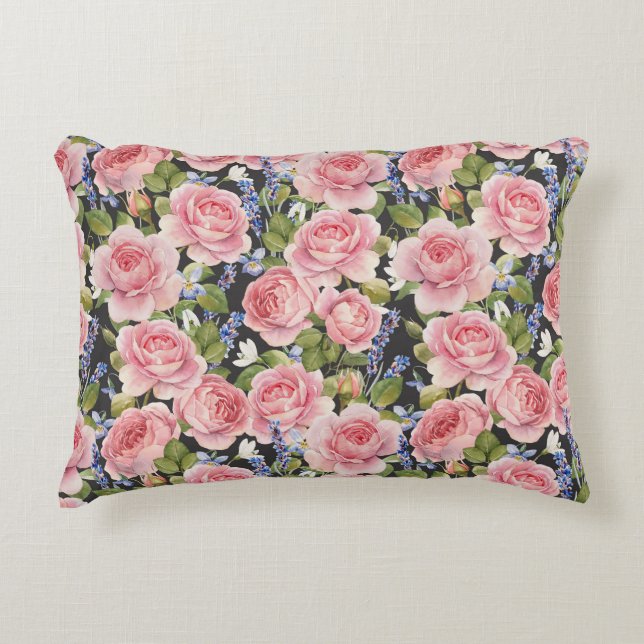 Coussins Décoratifs Rose anglais rose : Aquarelle noire (Devant)