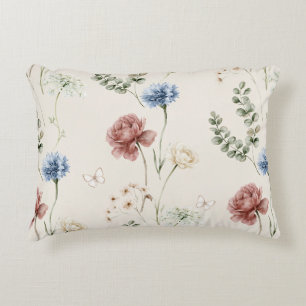 Coussins Décoratifs Rose Bourgogne Fleurs Blanches Bleues Papillon
