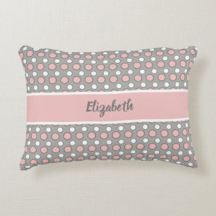 Coussins Décoratifs Rose et gris avec pois et nom