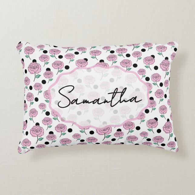 Coussins Décoratifs Rose rose noir motif graphique à pois Moderne   (Devant)