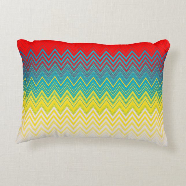 Coussins Décoratifs Rouge bleu jaune blanc Zigzag (Dos)