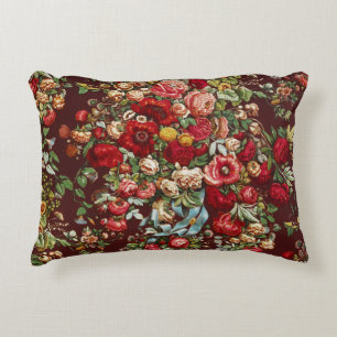 Coussins Décoratifs Ruban à motif floral de rose victorienne bordeaux