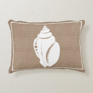 Coussins Décoratifs Rustic Beach White Seashell & Faux Burlap