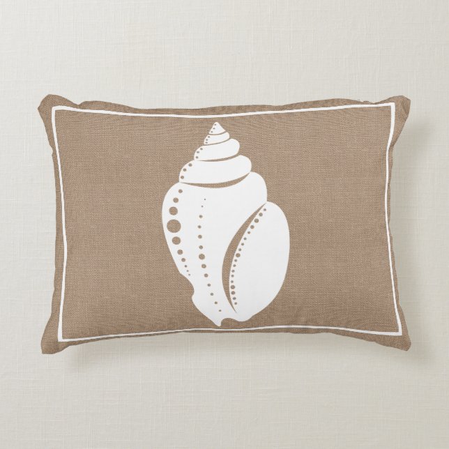 Coussins Décoratifs Rustic Beach White Seashell & Faux Burlap (Devant)