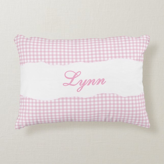 Coussins Décoratifs Rustic Pink Gingham Personalized Name (Devant)