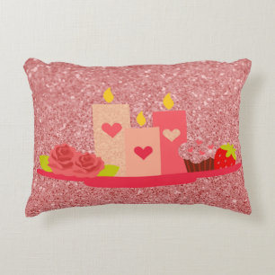 Coussins Décoratifs Saint Valentin Bougies Coral Faux Parties scintill