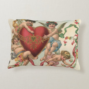 Coussins Décoratifs Saint-Valentin vintage, anges victoriens chérubins