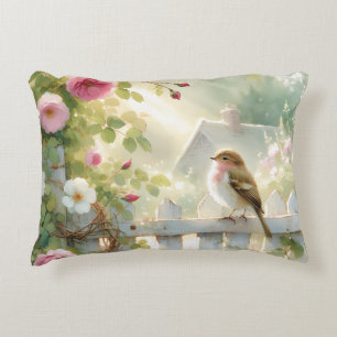 Coussins Décoratifs Scène de jardin à la rose et aux oiseaux à l'aquar