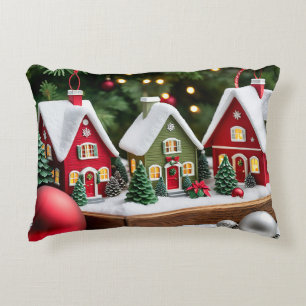 Coussins Décoratifs Scène de Noël festive avec une maison miniature en