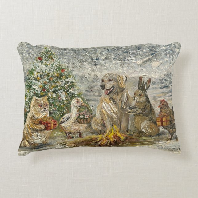 Coussins Décoratifs Shared Warmth Whimsical Farmhouse Animals Campfire (Devant)