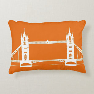Coussins Décoratifs Silhouette du pont de Londres blanc et orange