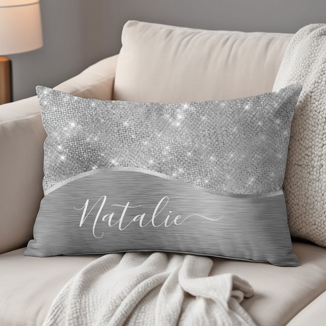 Coussins Décoratifs Silver Glitter Glam Bling Personalized (Créateur téléchargé)