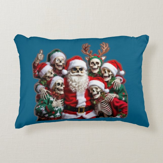 Coussins Décoratifs Skeleton Santa Christmas Group Photo – Festive 3D  (Devant)