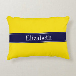 Coussins Décoratifs Solid Yellow, Navy Blue Ribbon Monogram