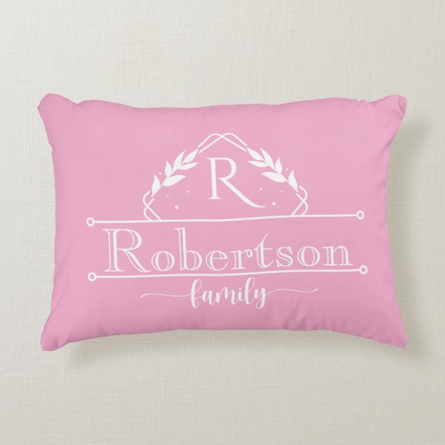 Coussins Décoratifs Split Monogram Family Name Baby Pink Frame (Devant)