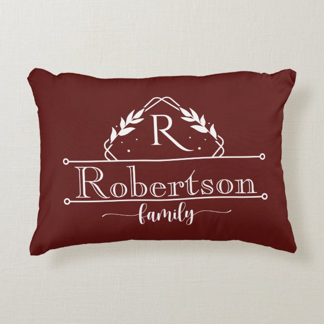 Coussins Décoratifs Split Monogram Family Name Deep Burgundy Frame (Devant)