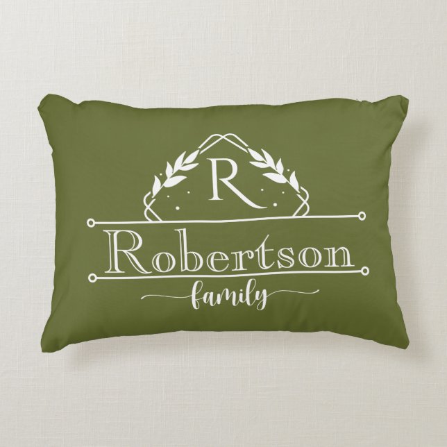 Coussins Décoratifs Split Monogram Family Name Olive Green Frame (Devant)
