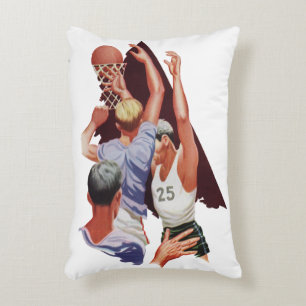 Coussins Décoratifs Sports Vintage, Joueurs de Basket-ball dans un Mat